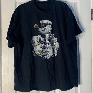 Popeye Cartoon Character Graphic T-Shirt black short sleeve Size XXL